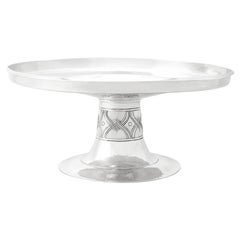 Antiguo Tazza/Centro Inglés de Plata de Ley Estilo Eduardiano Arts & Crafts