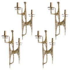 1960s Set of 4 Gilded Bronze Sconces Attributed to Felix Agostini