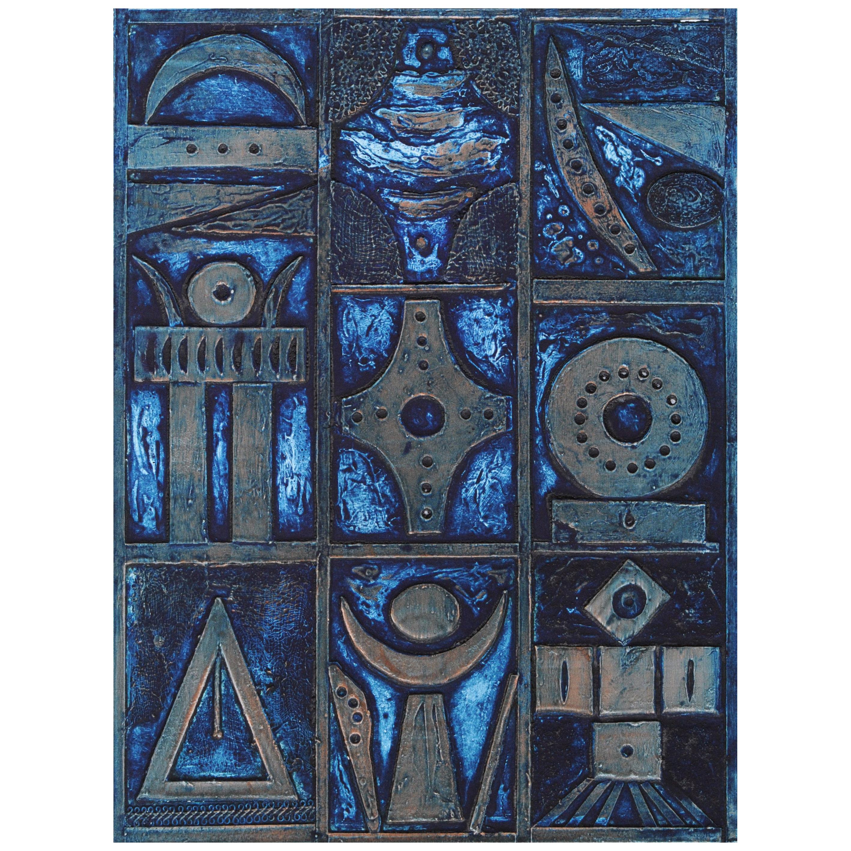 Noche Crist Embossed Work on Paper "Blue Collagraph", 1970