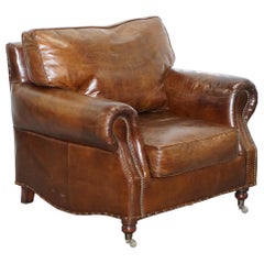 Comfortable Timothy Oulton Balmoral Halo Heritage Used Brown Leather Armchair