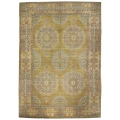 Gold and Ivory Contemporary Handmade Wool Turkish Oushak Rug