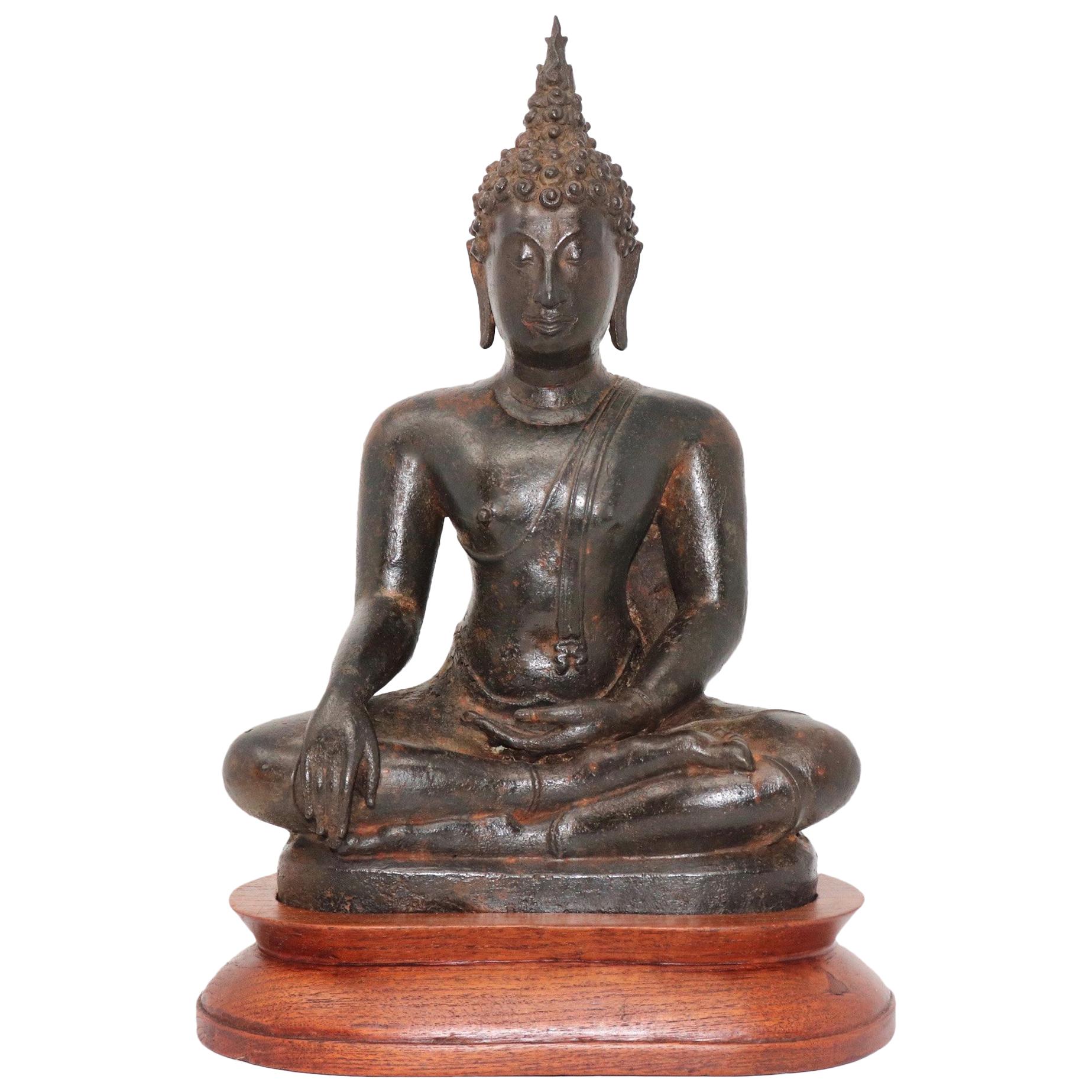 Thai Ayutthaya Bronze Seated Buddha Figure, 14th-15th Century