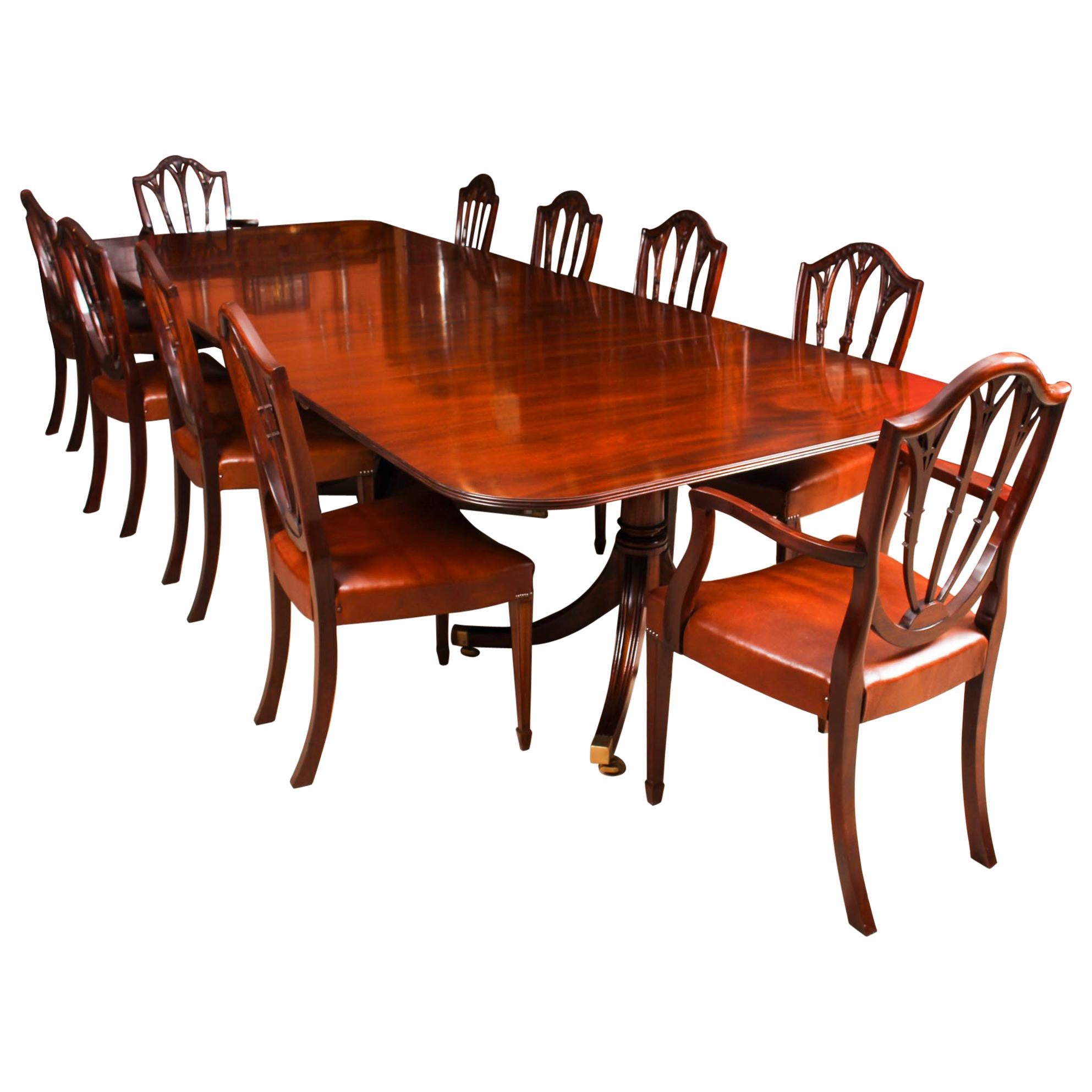 3 Pillar Dining Table by William Tillman 20th Century and 10 Chairs ...