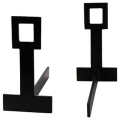 Vintage 1940s Pair of Wrought Iron Cubist Chenets