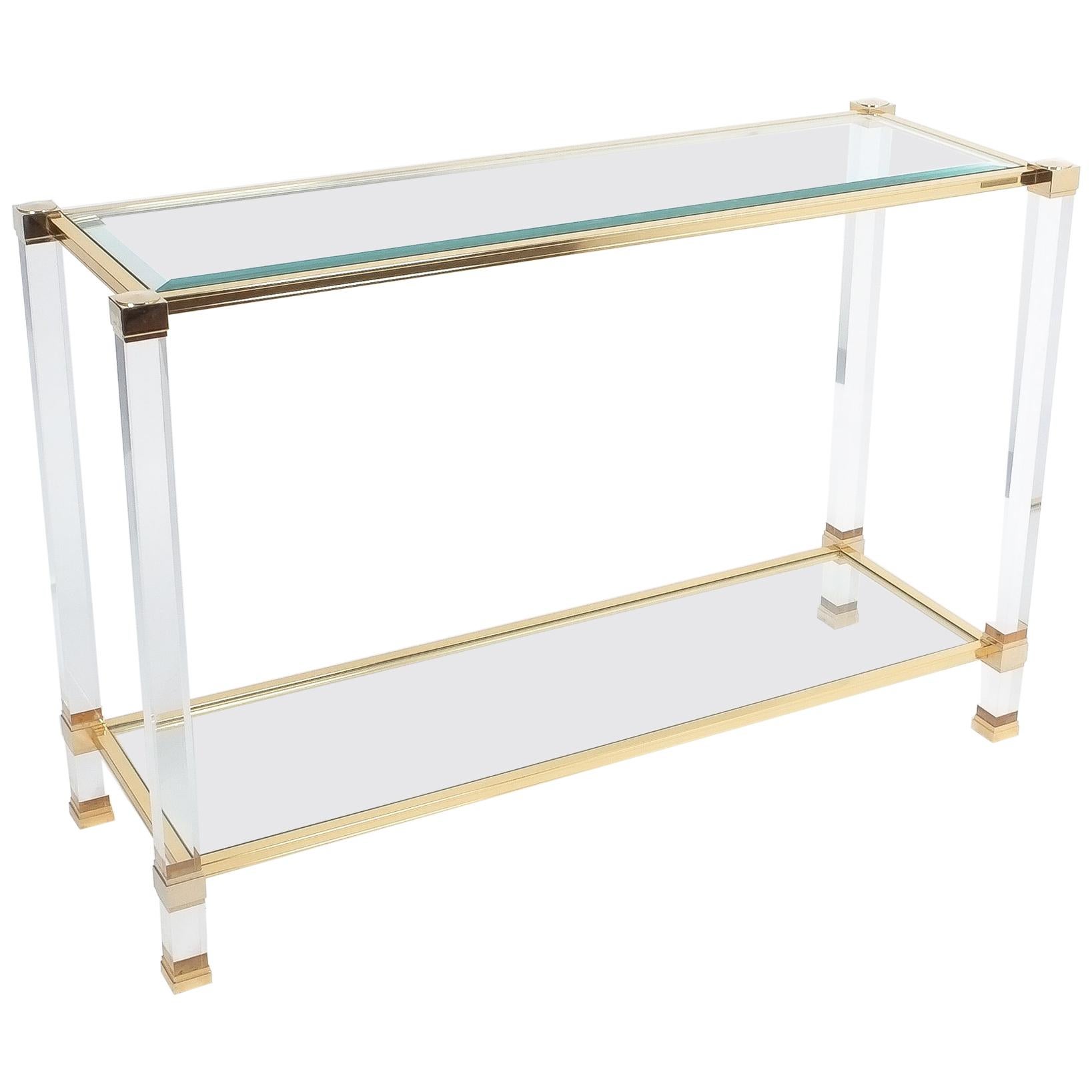 Lucite and Brass Signed Console Table by Pierre Vandel, Paris, 1970