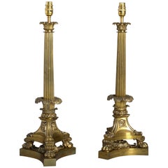 Pair of George IV Lacquered Brass Lamps