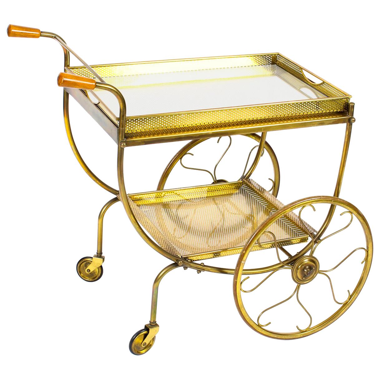 Antique French Modernist Gilded Drinks Serving Trolley, Midcentury