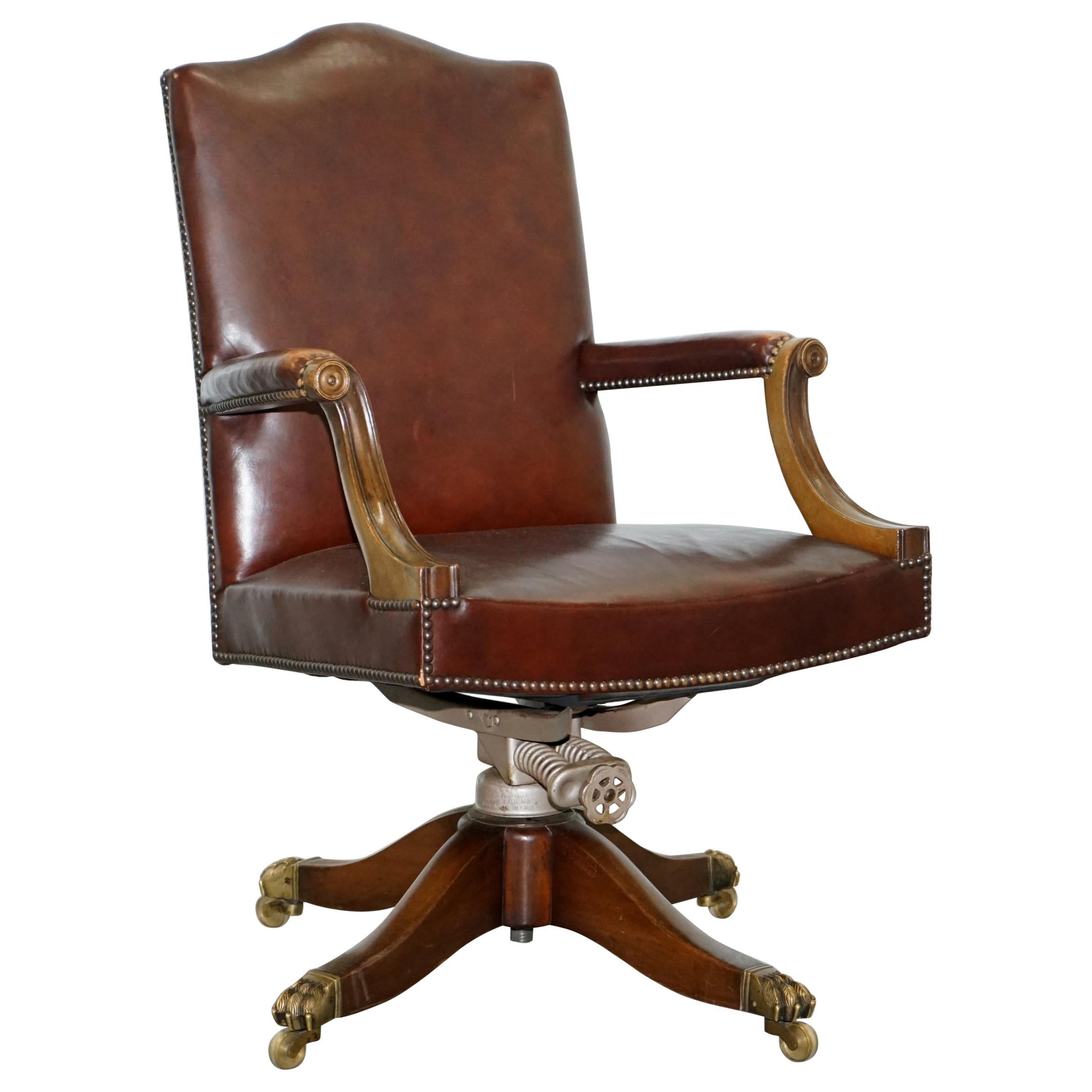 1930s Hillcrest Vintage Brown Leather Gainsborough Directors Captains Chair