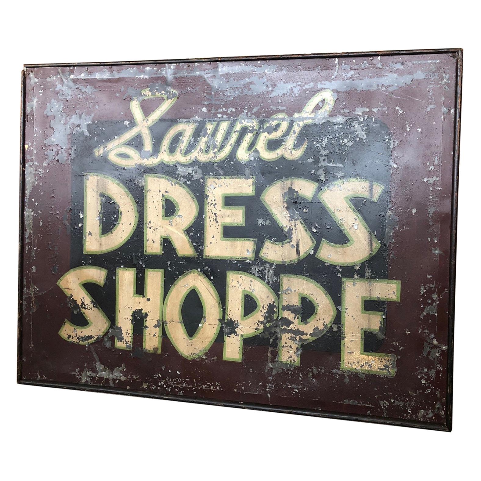 Trade Sign of Tin for Dress Shoppe For Sale