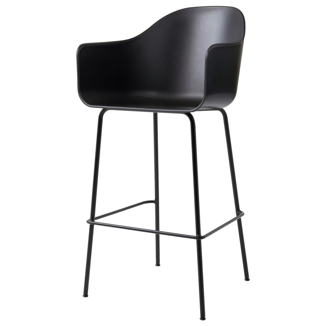 Harbour Chair, Bar Height Base in Black Steel,  Black Shell For Sale