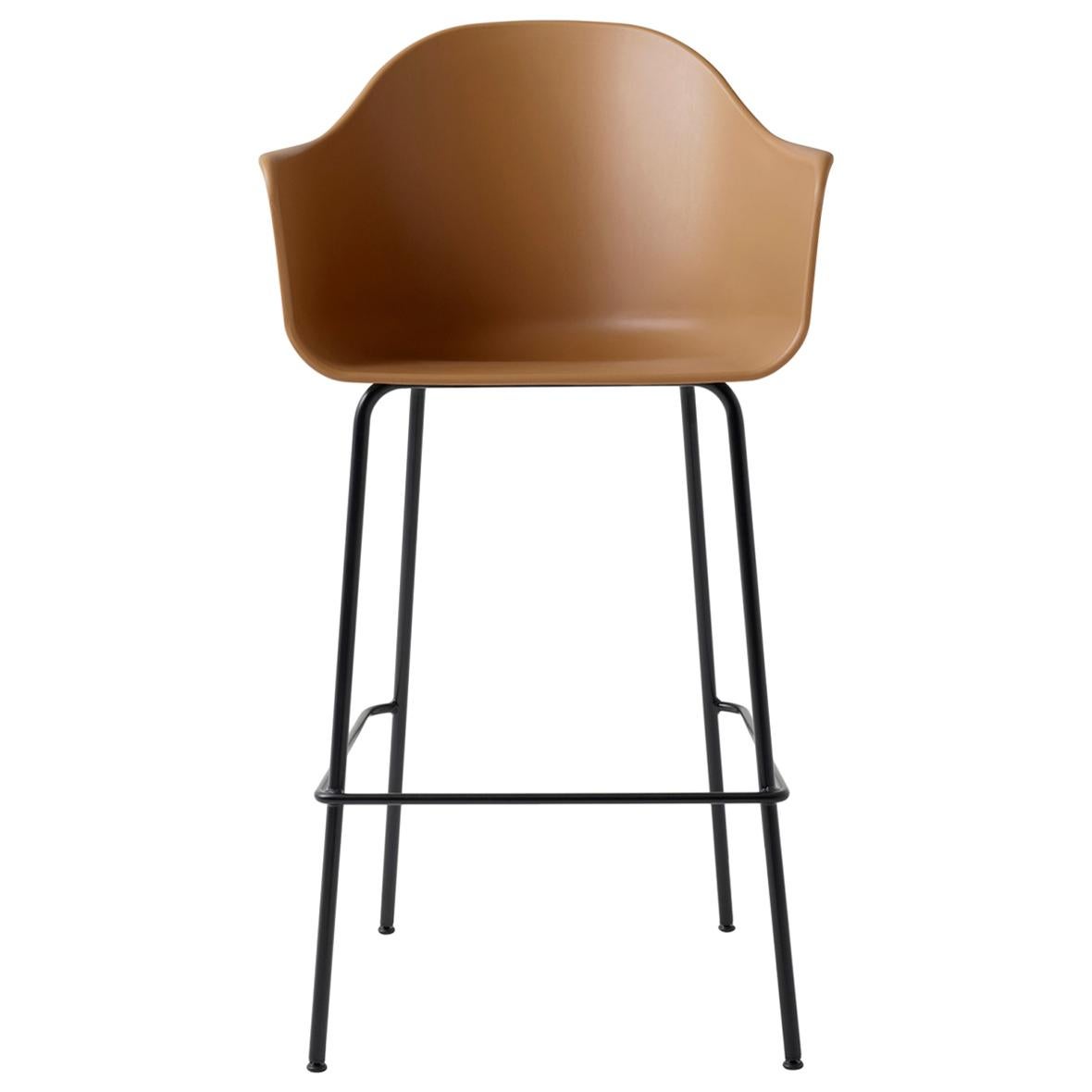 Harbour Chair, Bar Height Base in Black Steel, Khaki Shell For Sale