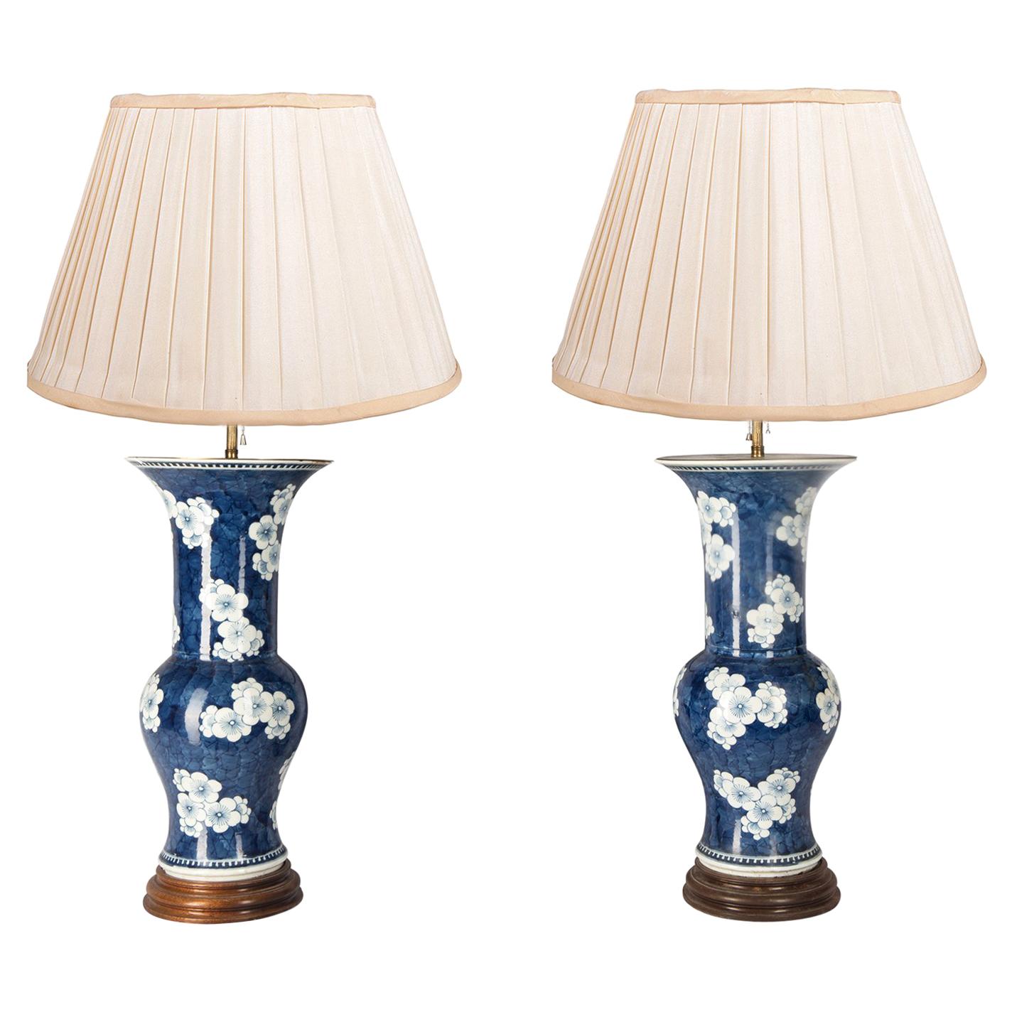 Pair of 19th Century Chinese Blue and White Vases/Lamps at 1stDibs