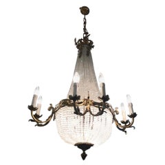 French Late 19th Century Crystal Empire Style Basket Chandelier