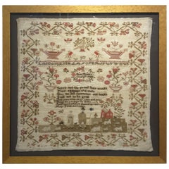 Antique English Sampler by Jane Briggs Dated 1830 in a Birdseye Maple Frame