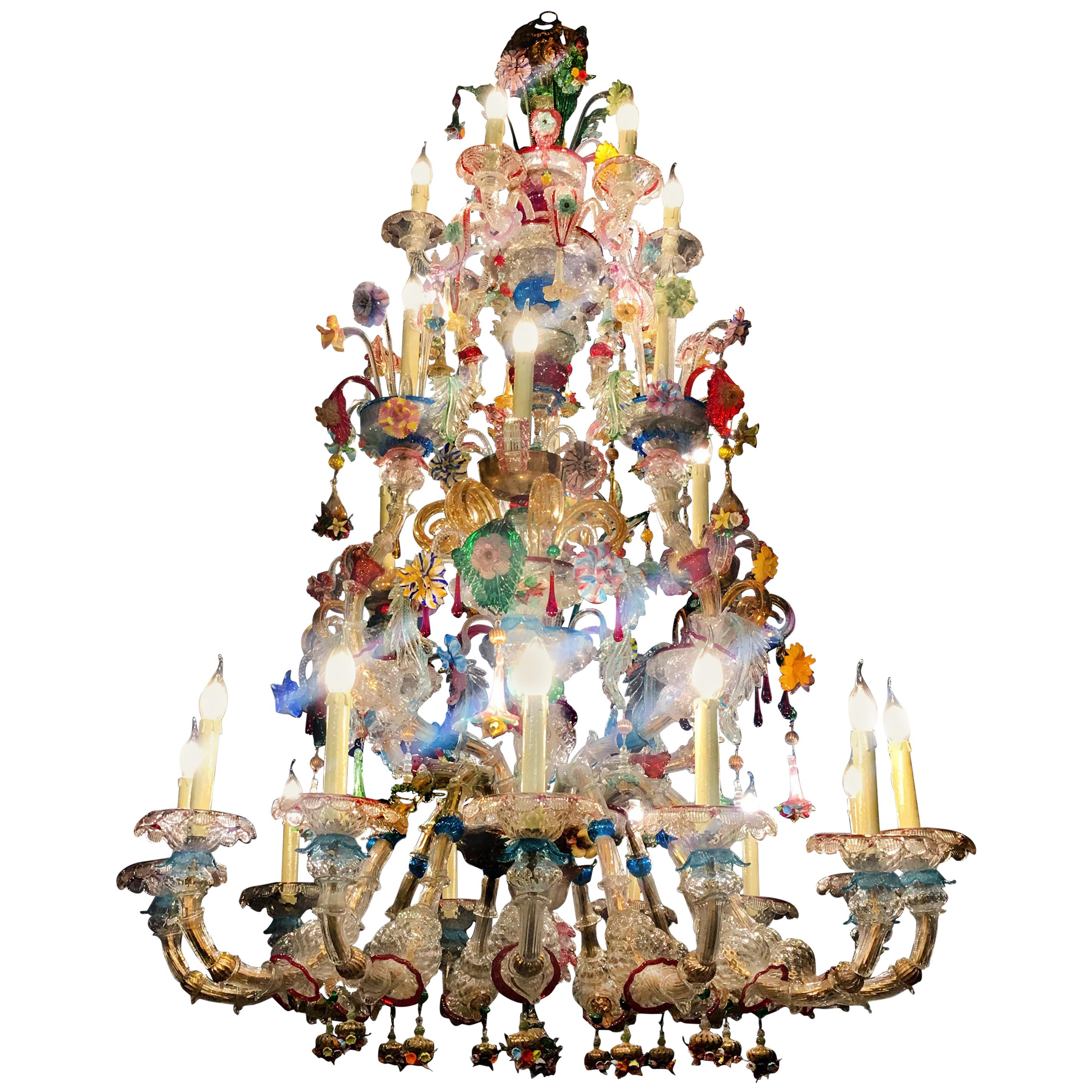 Mid-20th Century Venetian Rezzonico Chandelier 27 Arms, Murano, 1950s