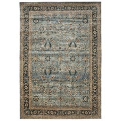Blue and Navy Contemporary Handmade Wool Turkish Oushak Rug