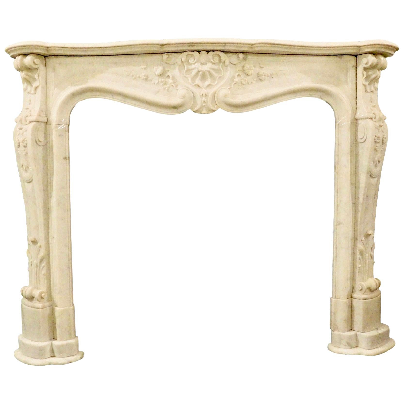 French Rococo Louis XV Marble Fireplace Mantel For Sale
