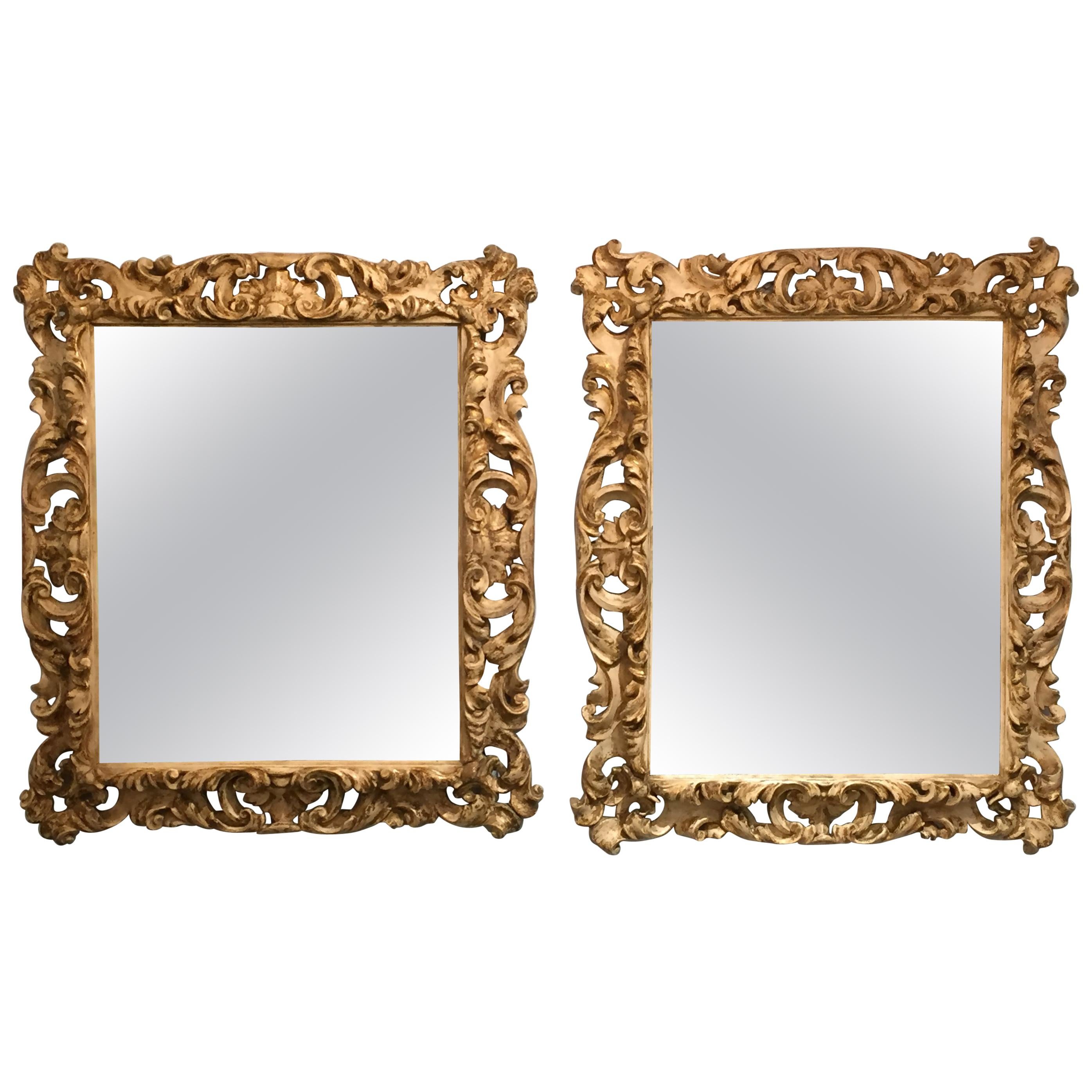 Pair of 17th Century English Carved Wood, Gesso and Parcel Gilt Frames