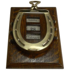 Rare Used English Equestrian Desk Letter Clip, Horseshoe Perpetual Calendar