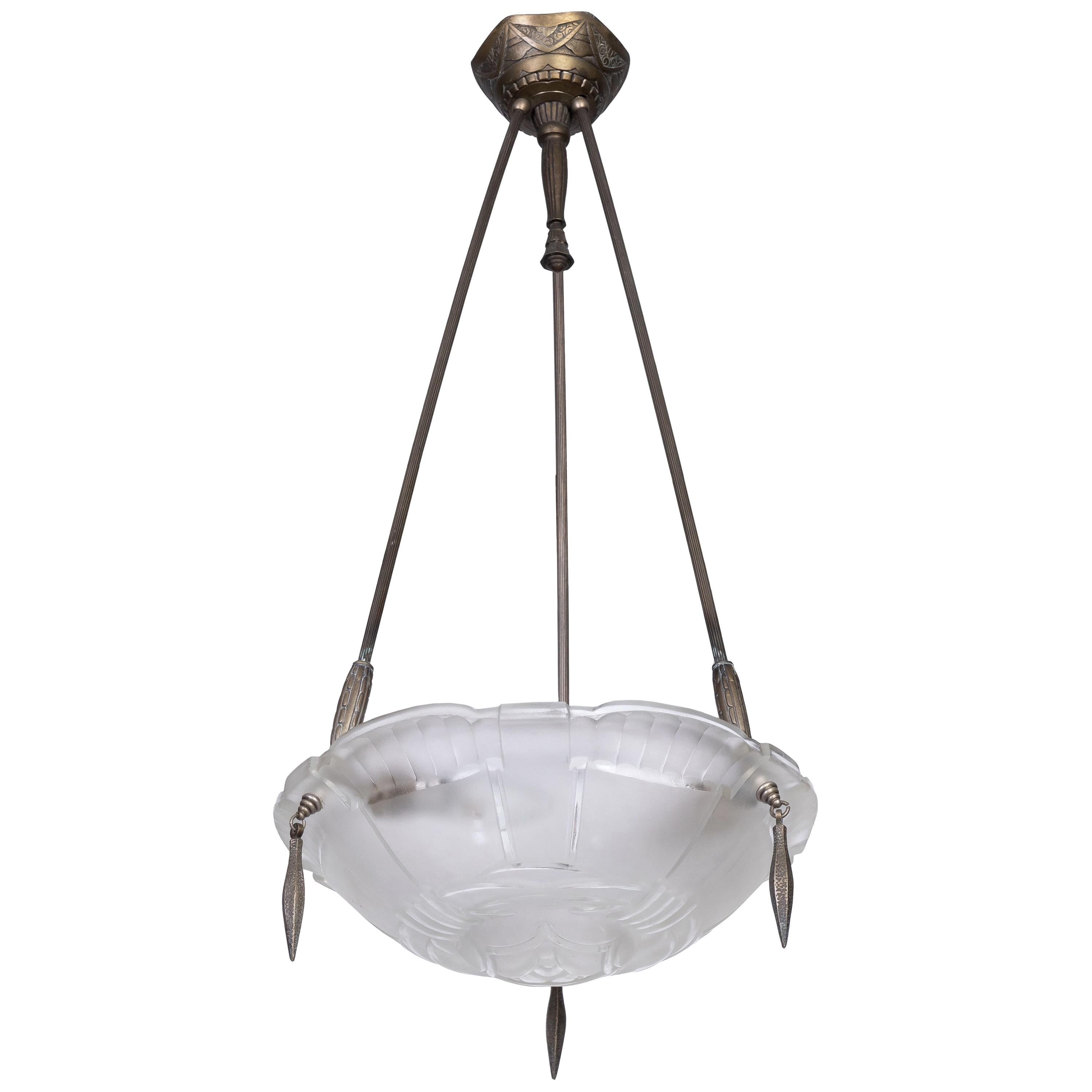 Exceptional 1920s French Art Deco Chandelier by Ernest Sabino For Sale