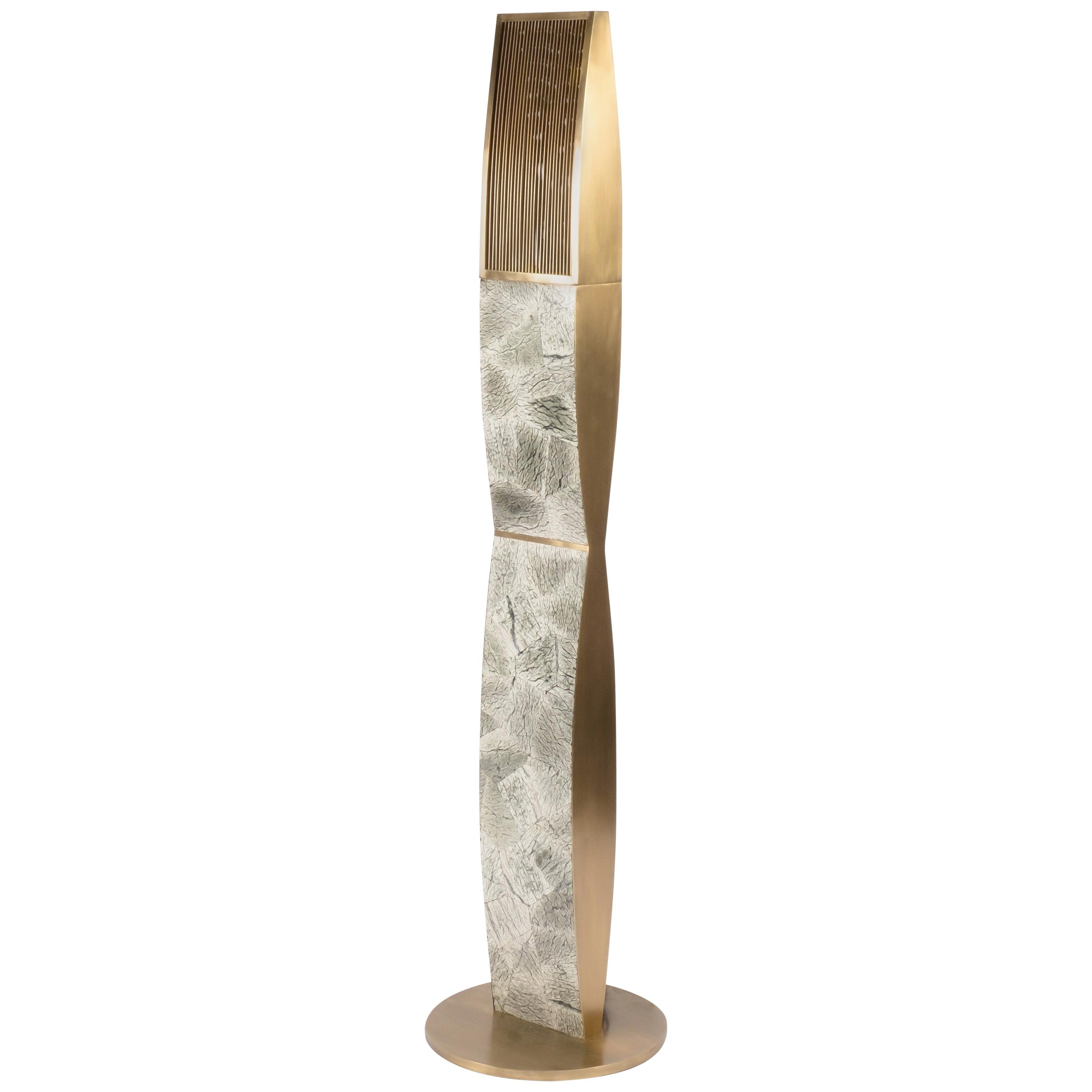 Large Baguio Stone and Bronze-Patina Brass Propeller Floor Lamp by Kifu Paris  For Sale