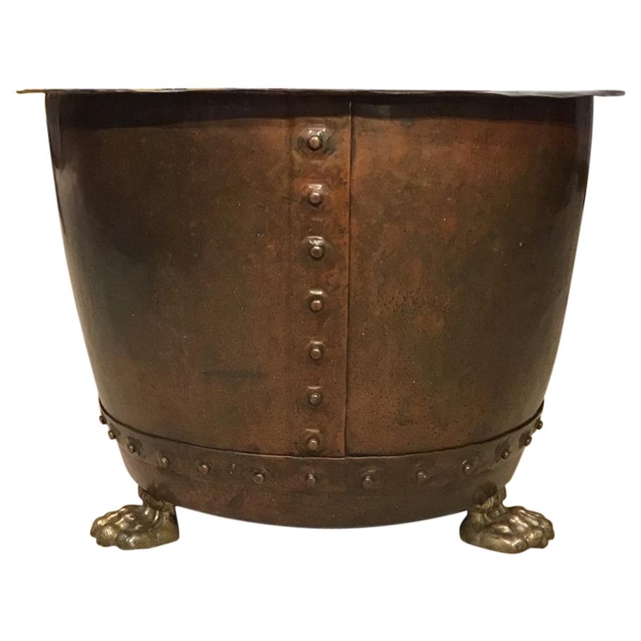 Good 19th Century Patinated Copper Riveted Log Bin