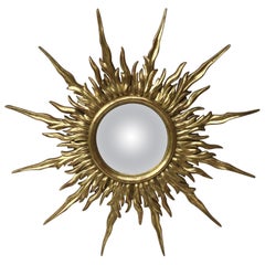 French Gilded Wood Convex Sunburst Mirror