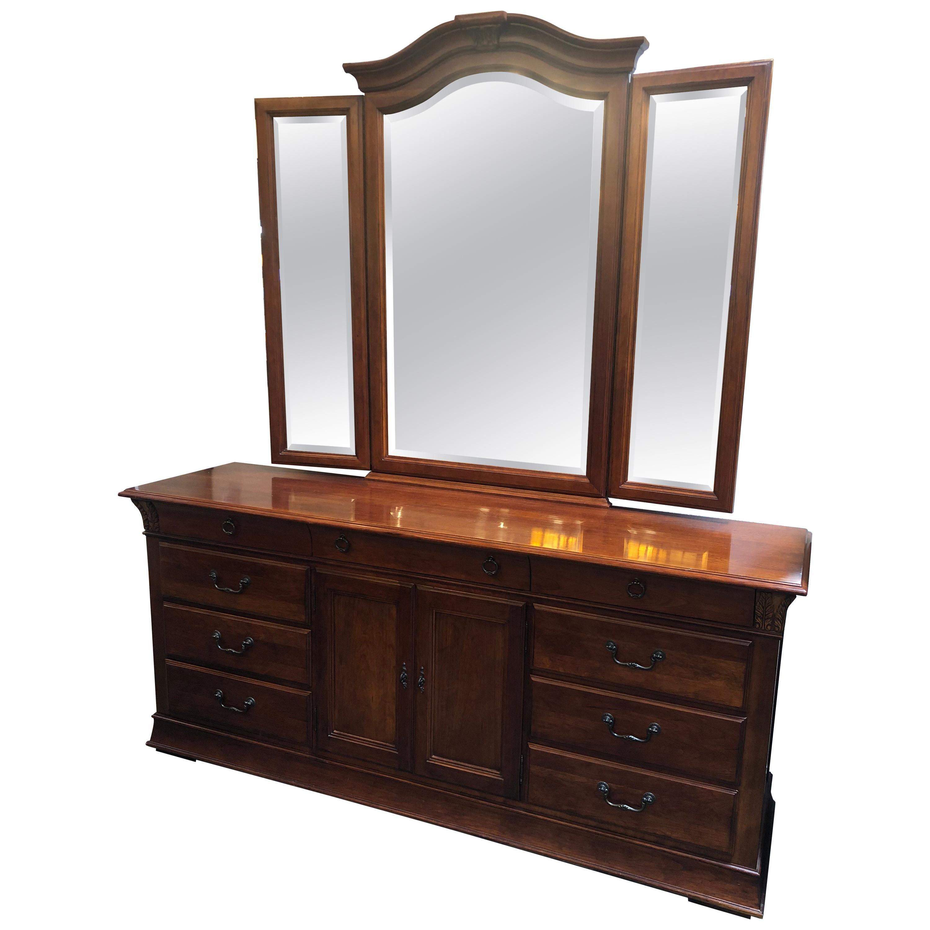 Hickory White Double Dresser and Mirror For Sale