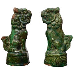 Late Ming Terracotta Sancai Green Glazed Foo Dogs