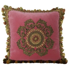 Metallic Appliqued Pink Velvet Pillow with Tassels by Melissa Levinson