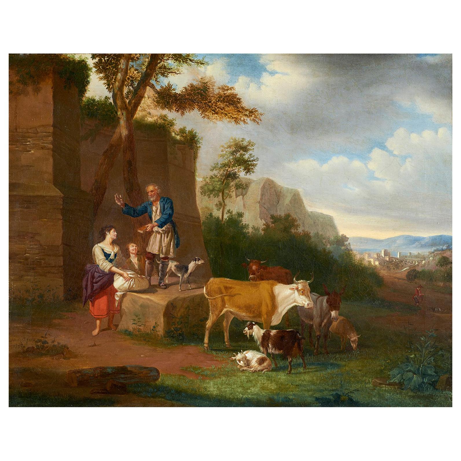 Paesaggio 18th Century Oil on Canvas Schaetzell Signed 1783 Landscape Painting