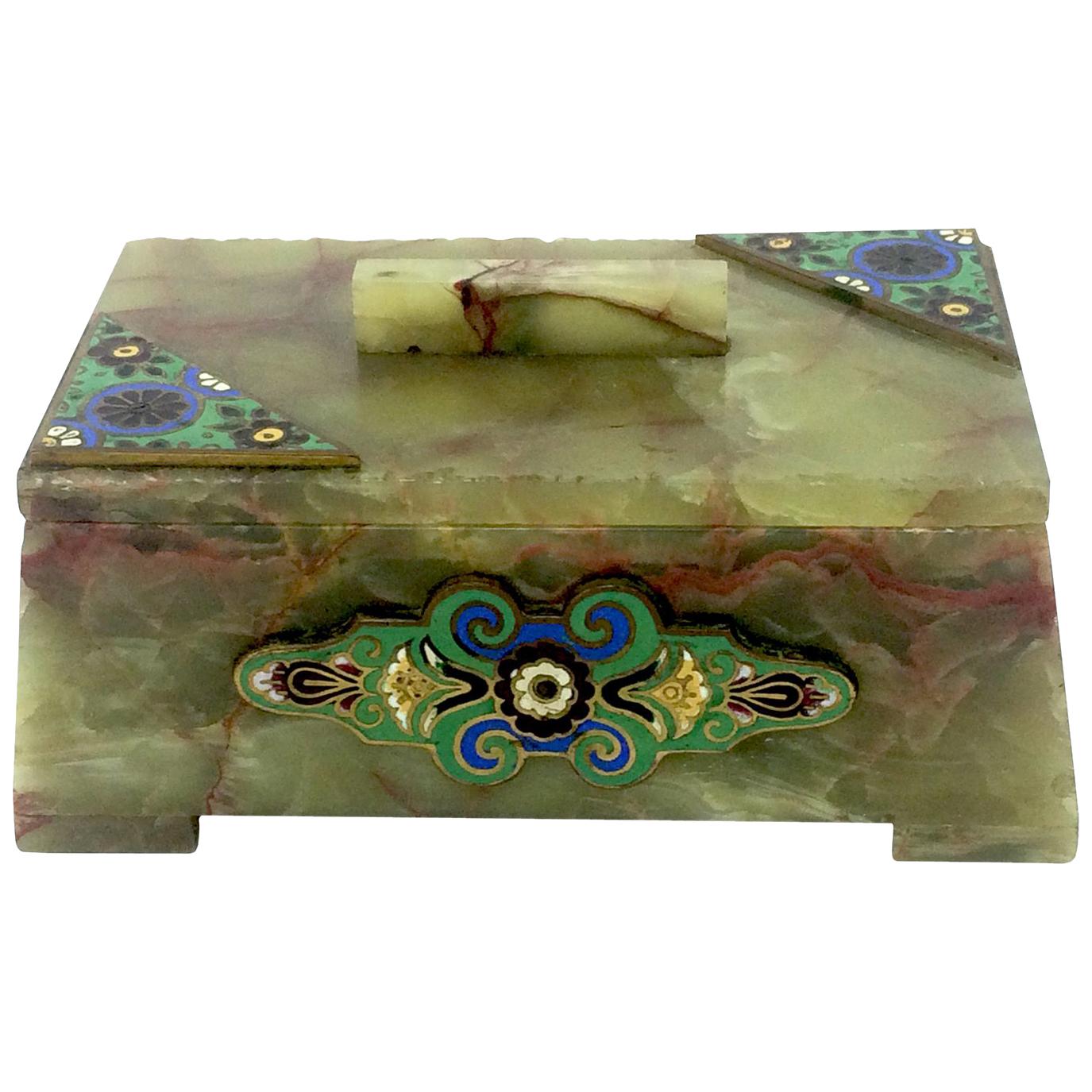 Art Deco Jade / Onyx Enameled Casket Box, circa 1930s