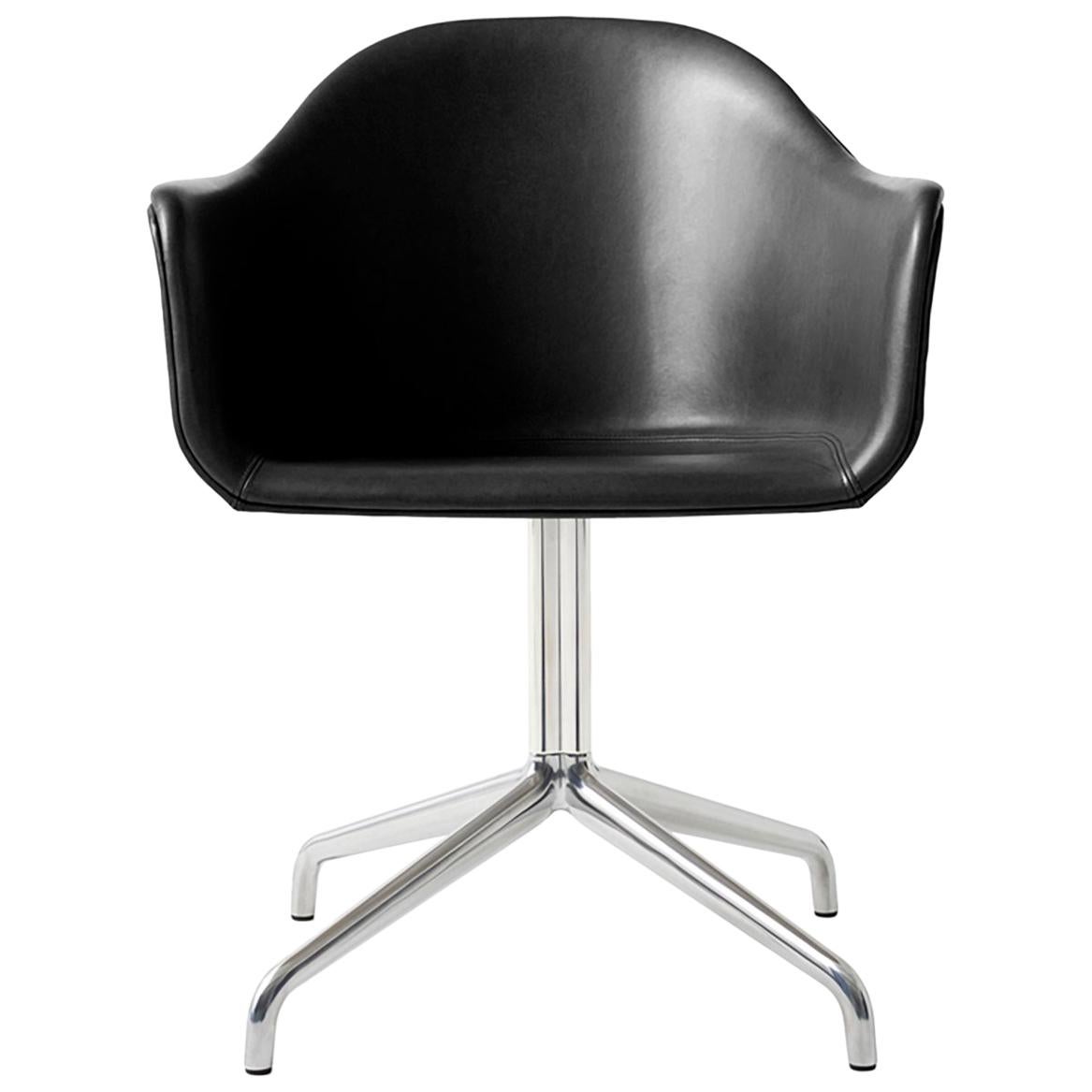 Harbour Chair, Swivel Base in Polished Aluminum, Nevotex "Dakar" 'Black' For Sale