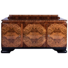 Colossal French Art Deco Sideboard Credenza in Burl Wood or Black Lacquer
