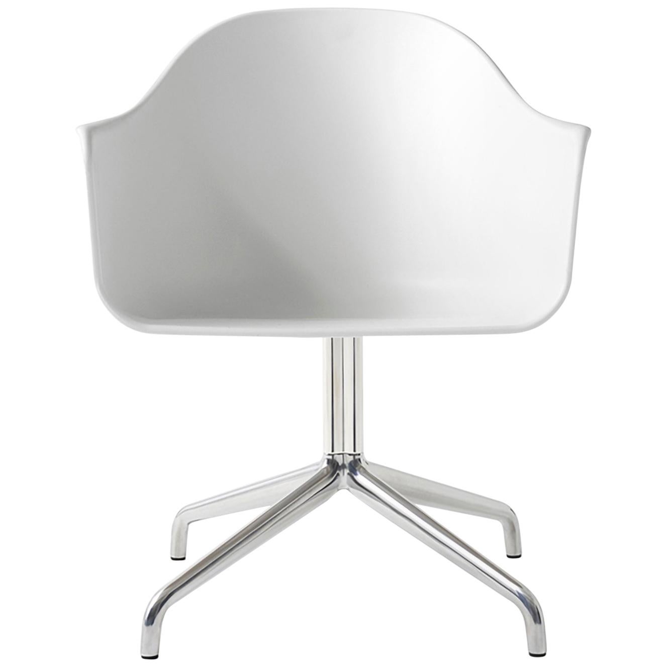 Harbour Chair, Swivel Base in Polished Aluminum, White Shell For Sale