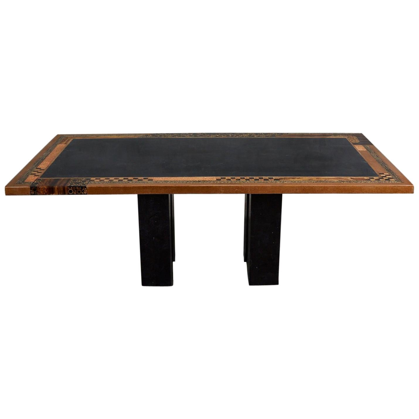 "Collage" Rectangular Dining Table in Tessellated Stone and Natural Materials For Sale