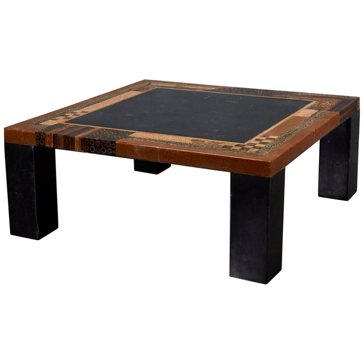 Postmodern Tessellated Black Stone "Collage" Square Cocktail Table, 1990s For Sale