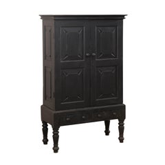 Vintage British Colonial Raised Black Colored Cabinet, Mid-20th Century