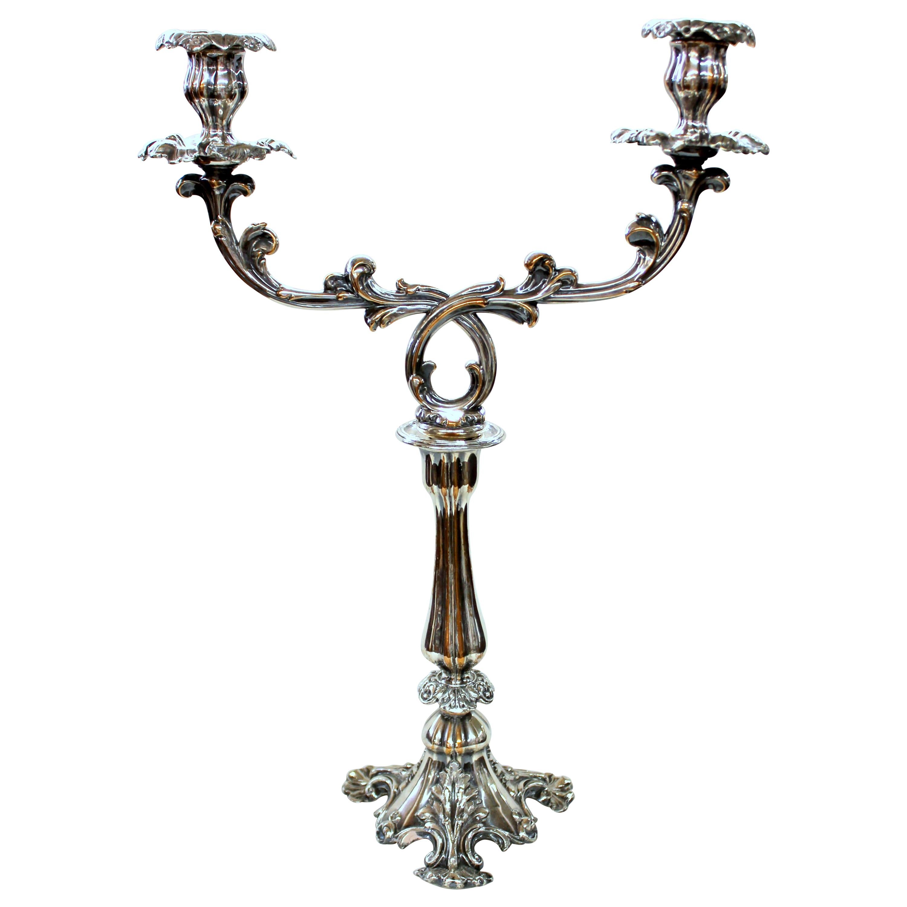 Old Sheffield Plate Geo. IV Rococo Style Two-Light Candelabrum, James Dixon