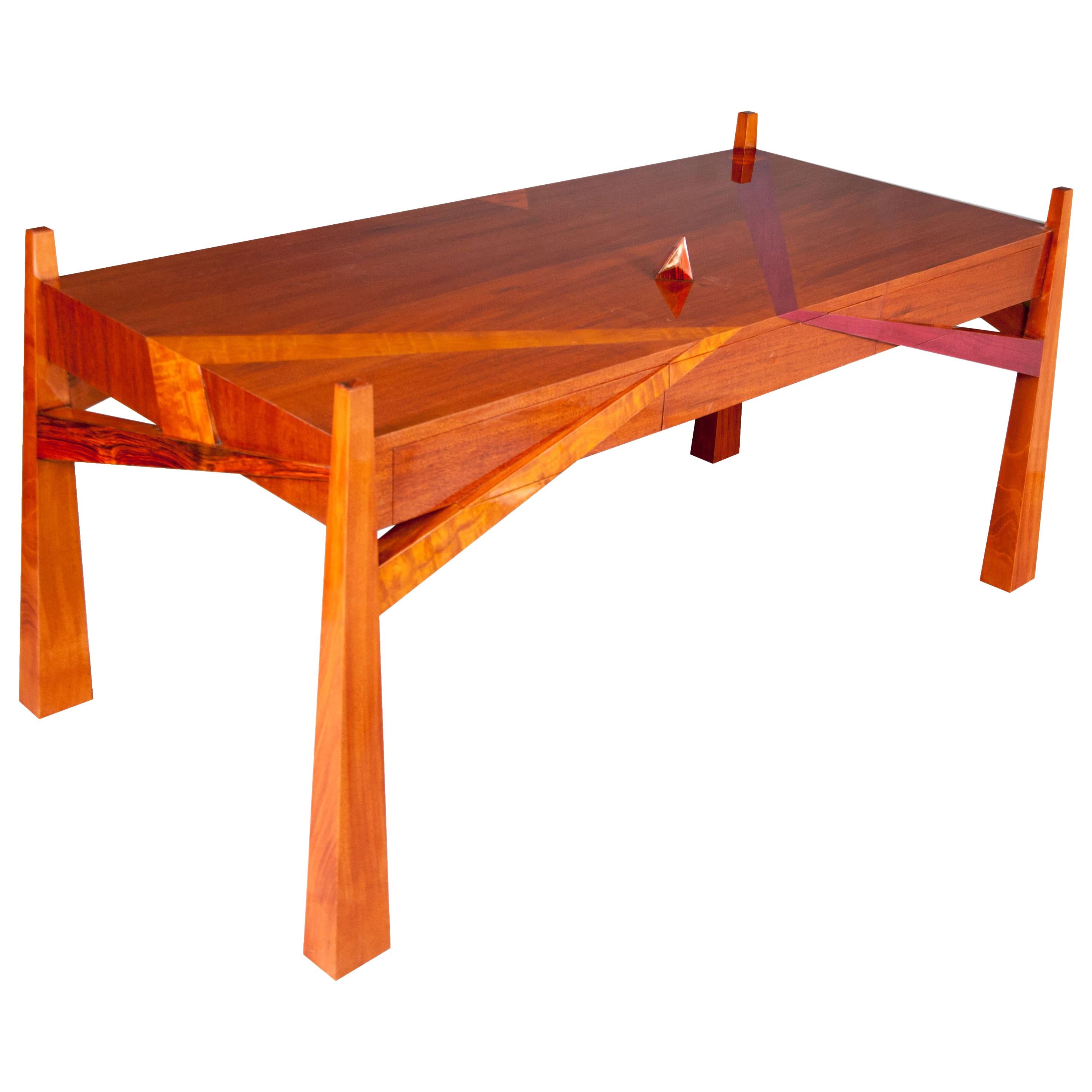 Colorful Modernists Art  Inspired Sculptural Mahogany Desk with Secret Drawers For Sale