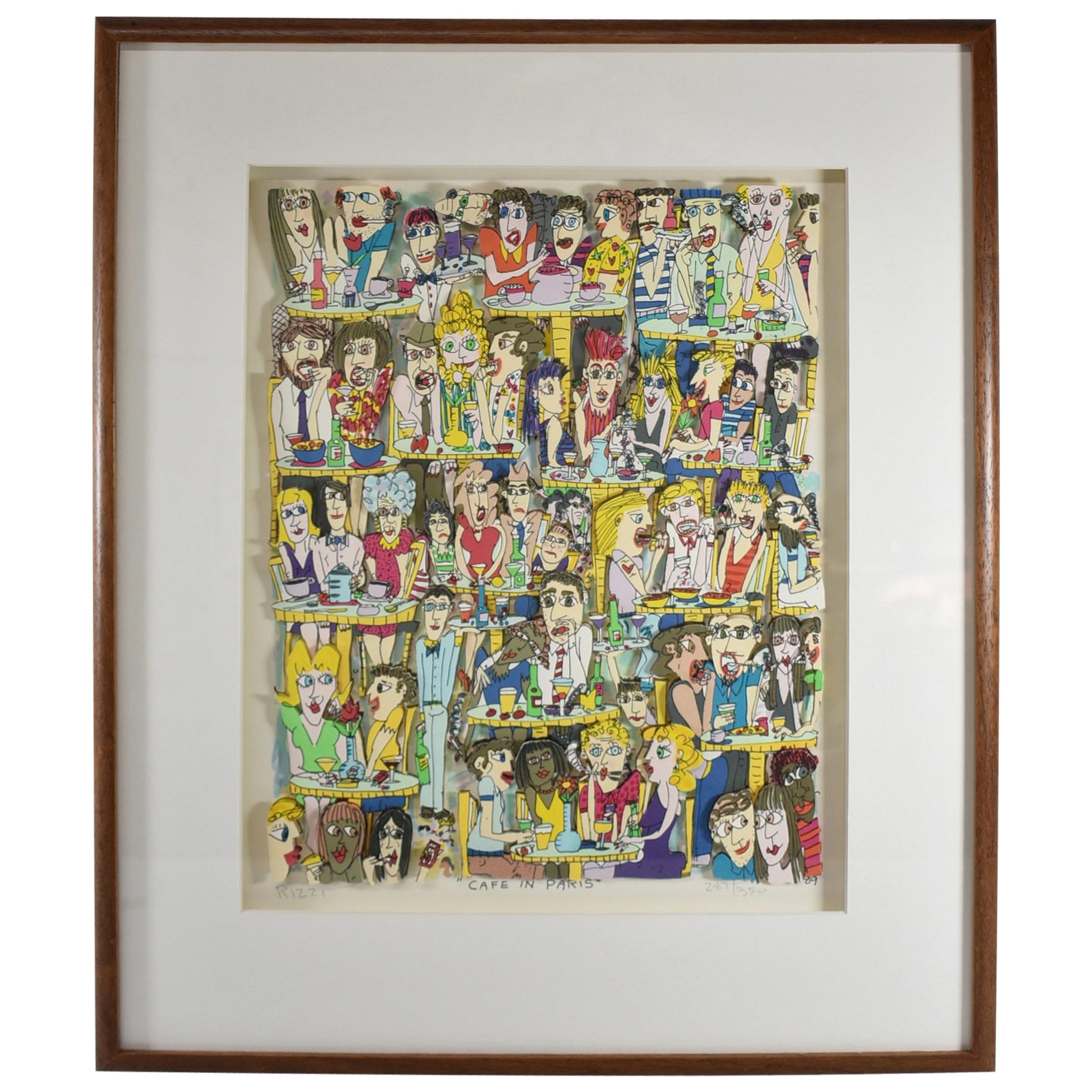 James Rizzi 3-D Lithograph "Cafe in Paris" Framed
