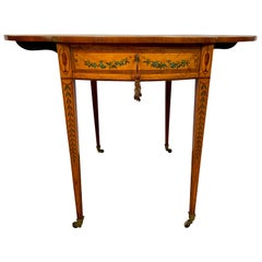 19th Century Sheraton Revival Painted Satinwood Drop-Leaf Table
