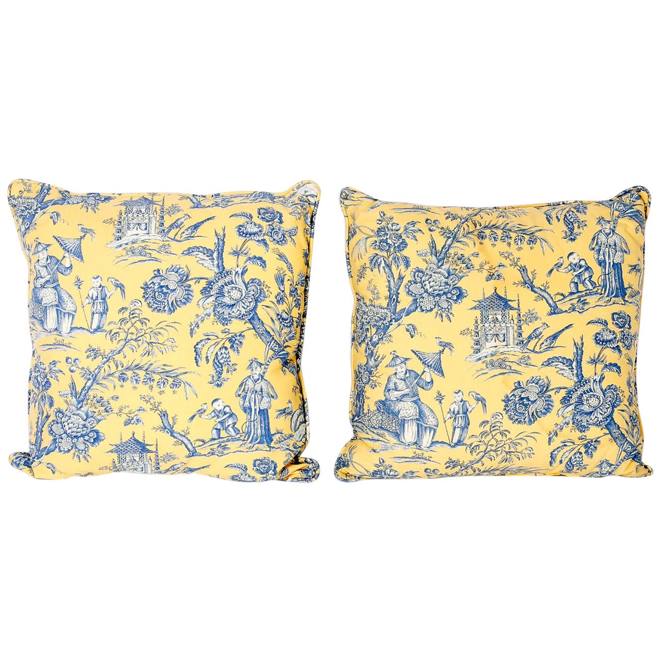 French Toile Style Linen Pillows
