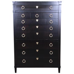 Baker Furniture Hollywood Regency Ebonized Eight-Drawer Highboy Dresser