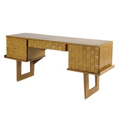 Retro Paul Laszlo Bleached Oak "Basket Weave" Desk for Brown Saltman