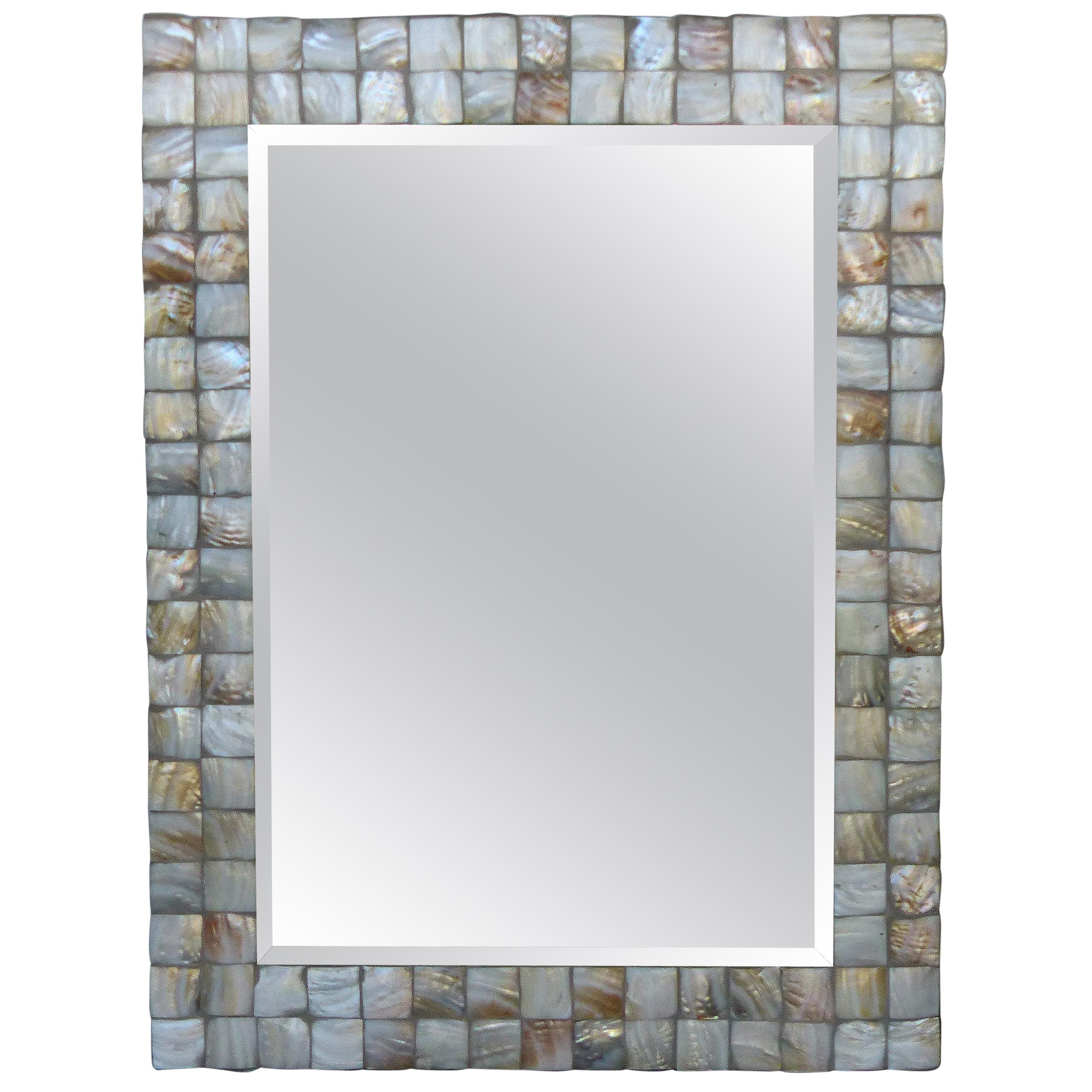 Mother-of-Pearl Beveled Rectangular Framed Mirror