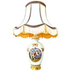 1950s French Porcelain and Gilt Brass "Equestrian" Lamp by Porcelaine De Paris