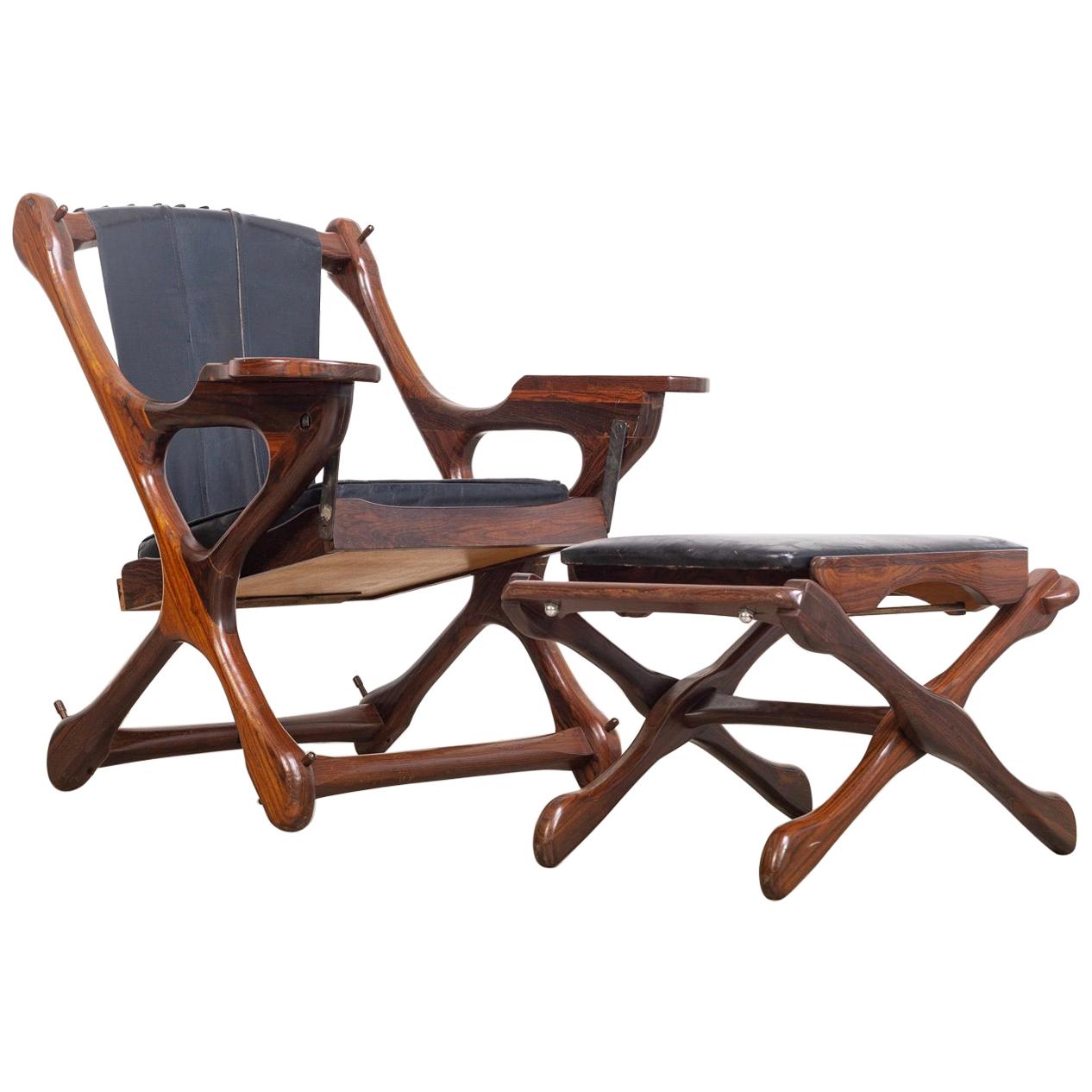 Midcentury Mexican Modern Don Shoemaker Rosewood Swinger Chair with Ottoman For Sale