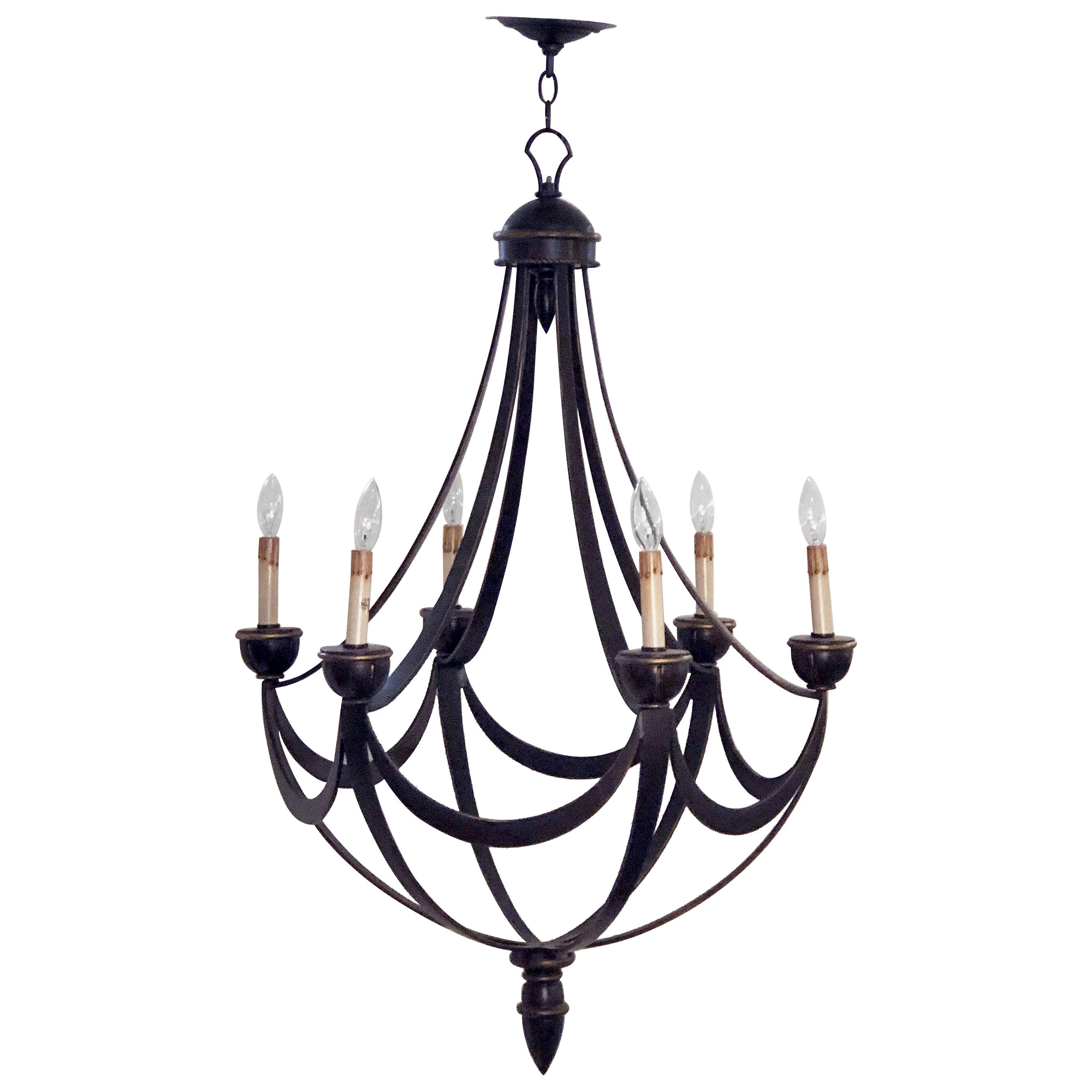 American Six-Light Chandelier or Hanging Fixture, Modern Empire Style (Dia 29")