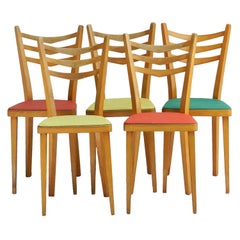 Five French Midcentury Dining Chairs c1950-1960